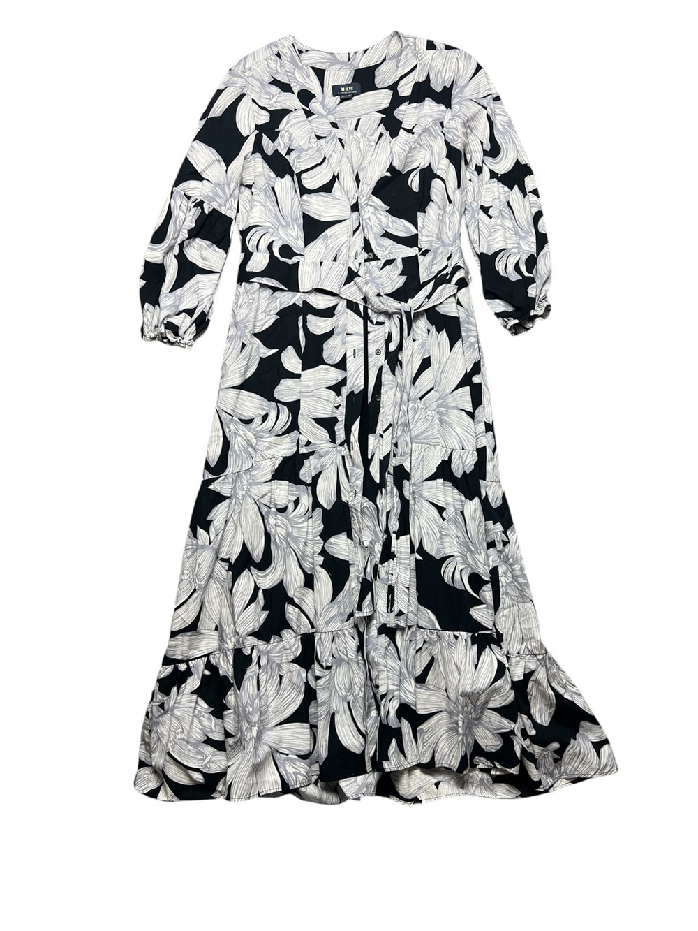 Maeve by Anthropologie Black and White Ruffled Gown Bishop Sleeves Size 8